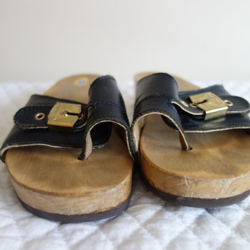 Vtg DR SCHOLLS Original Made in Italy Wood Sandals w/ toe loop – Sz 7? - Picture 3 of 7